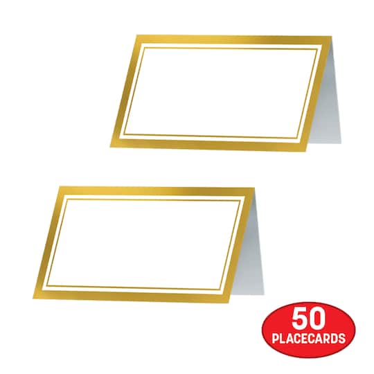 Beistle 2" x 4" White & Gold Place Cards, 50ct.